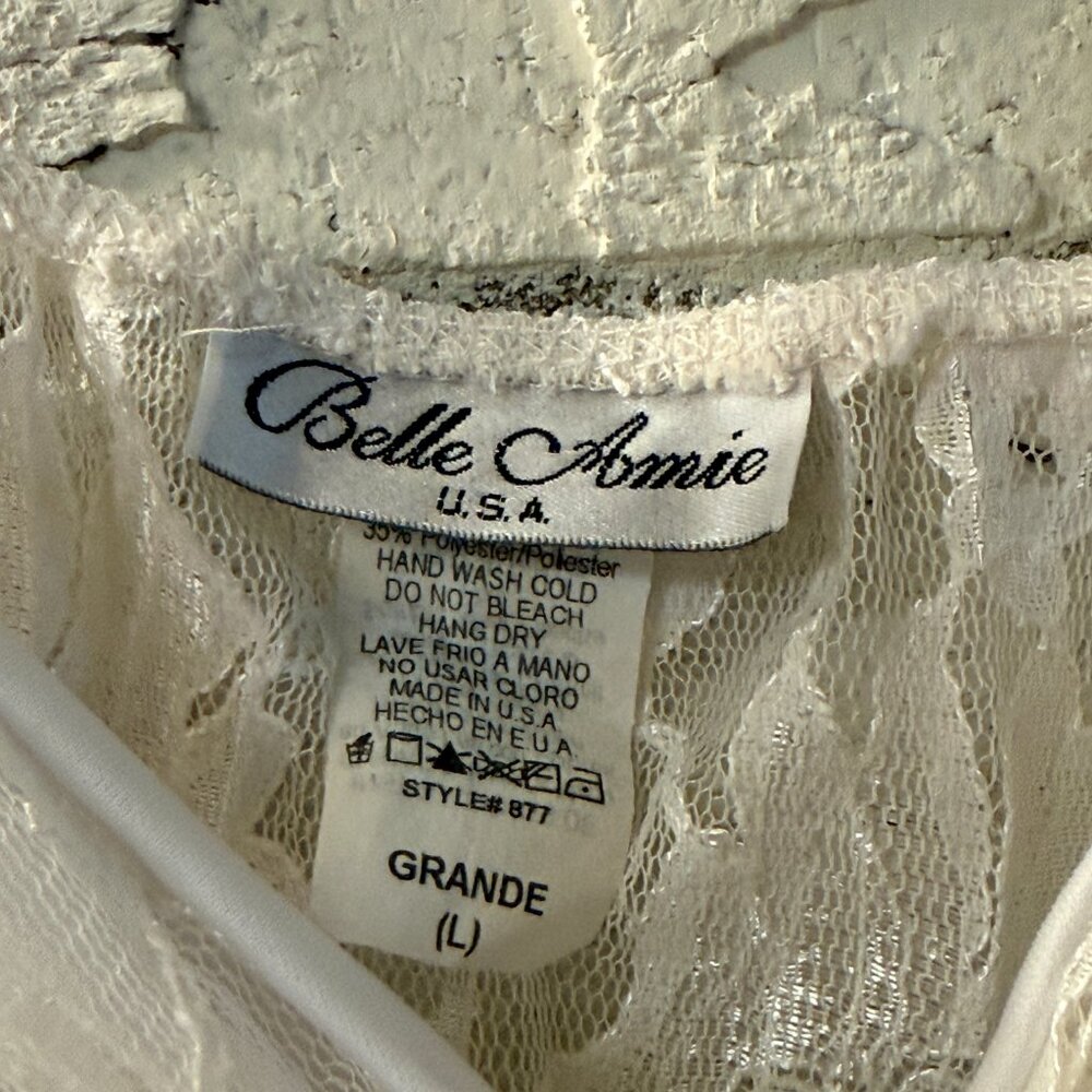 Vintage 90s Lace Lingerie Camisole Pajama Top Belle Amie USA Ivory Size L - Picture 5 of 9